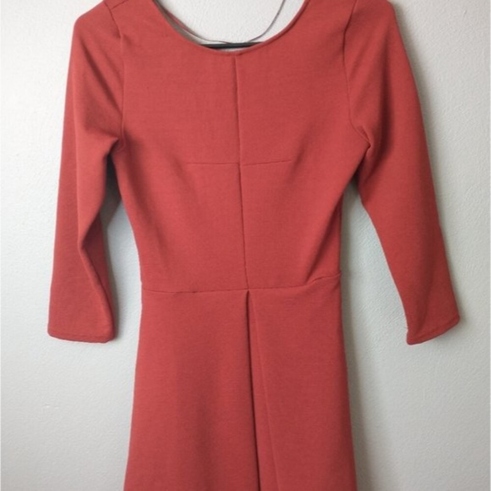 Pull & Bear Burnt Orange Fit and Flare Dress Textured Cutout Back Medium